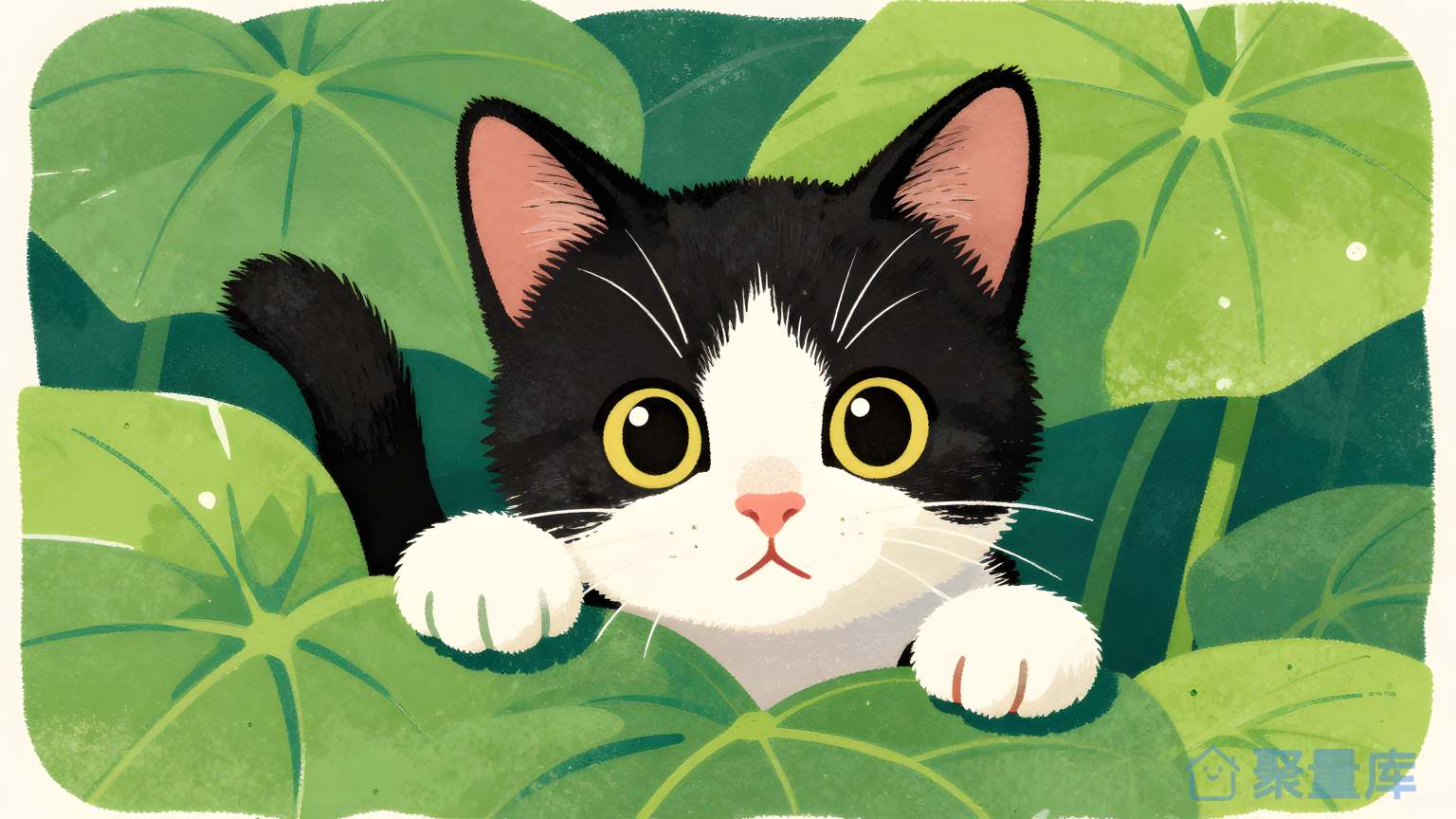 猫在荷叶上