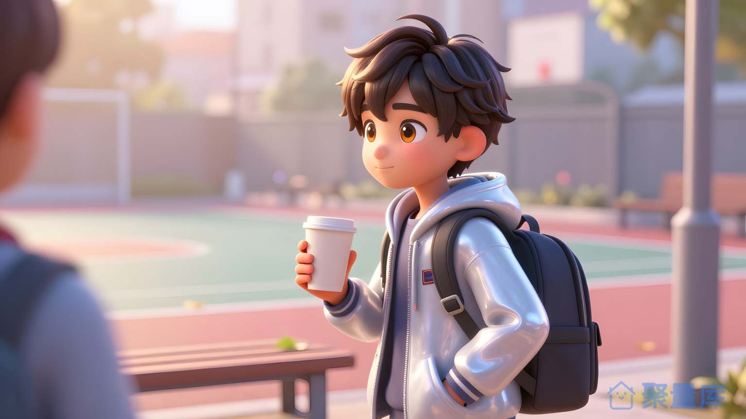 小学生在校园里走路
