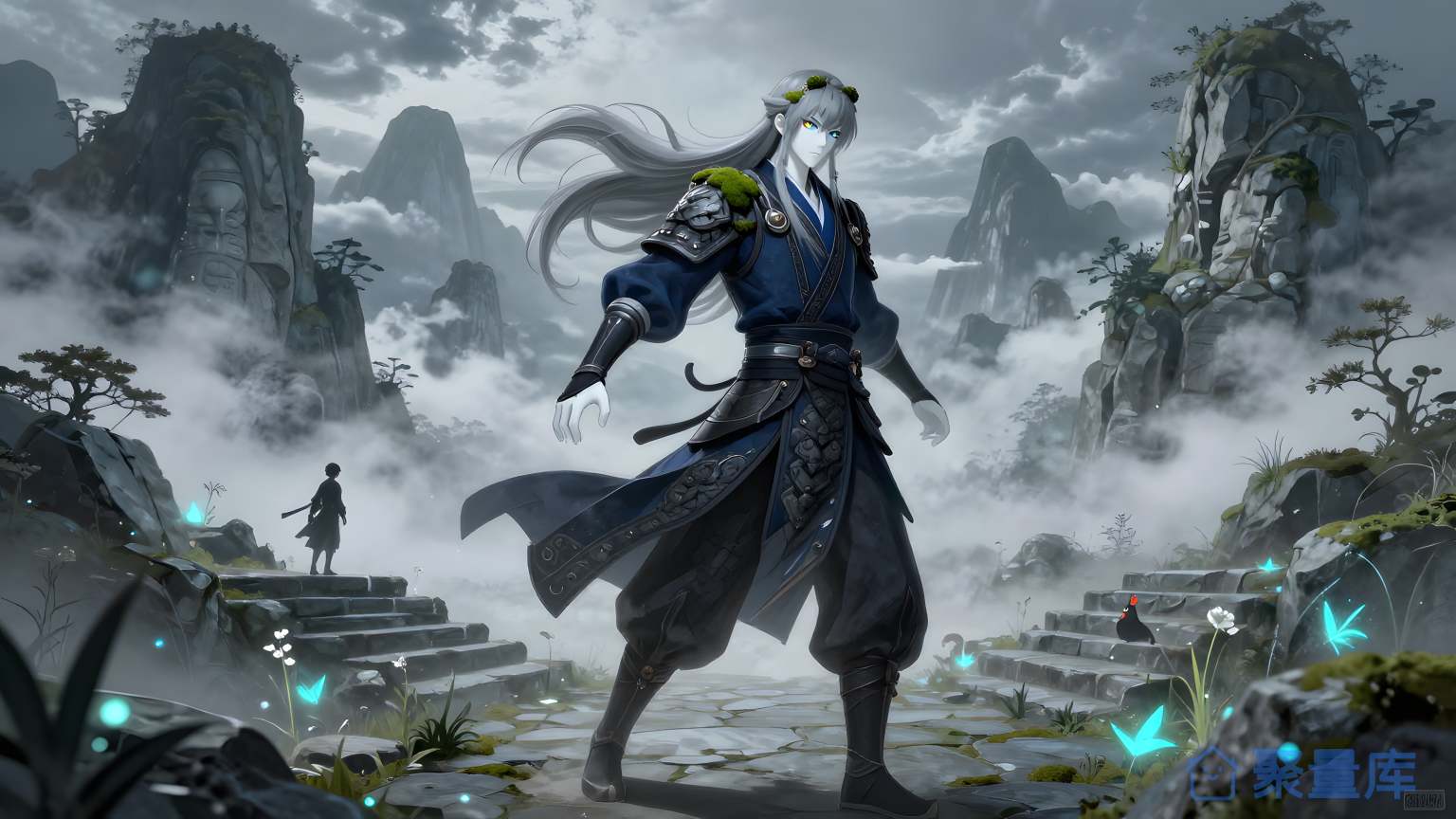 神秘的战士在幽境中穿越山脉