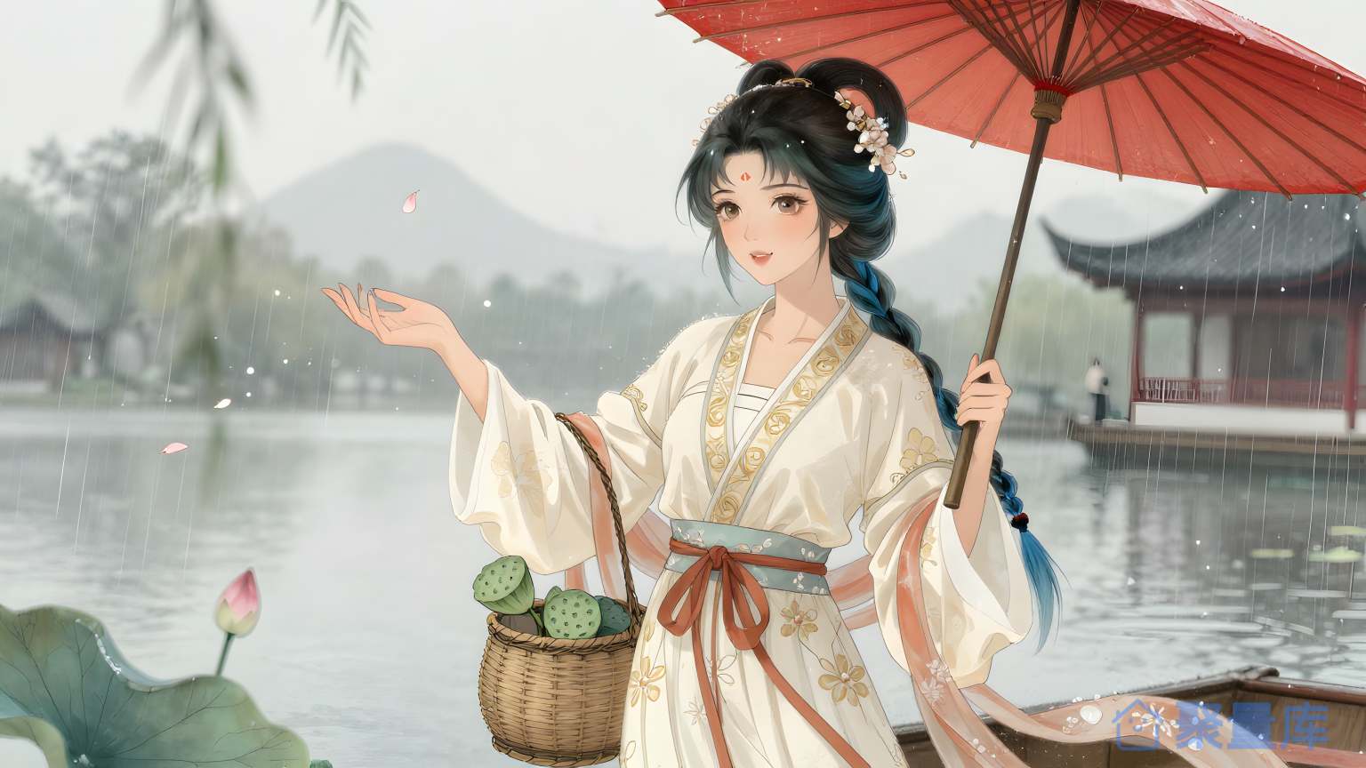 女性在雨中穿着日式服装