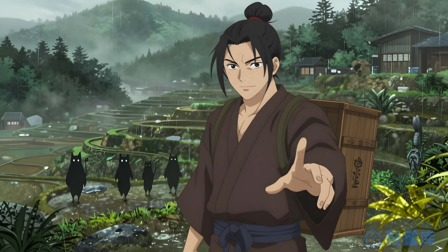动画角色在田野中