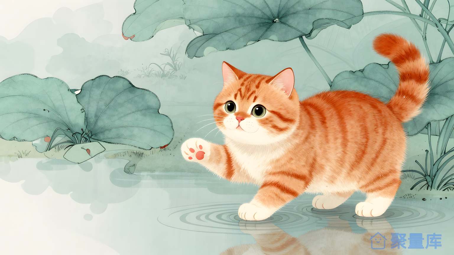 猫在水中走动