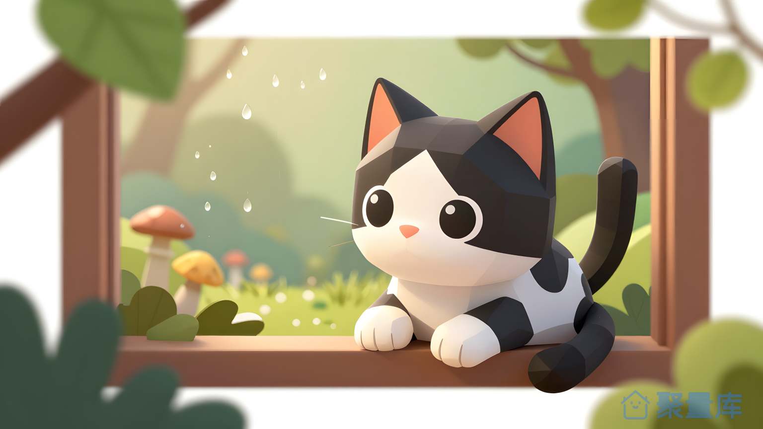 猫在草地上看向窗口