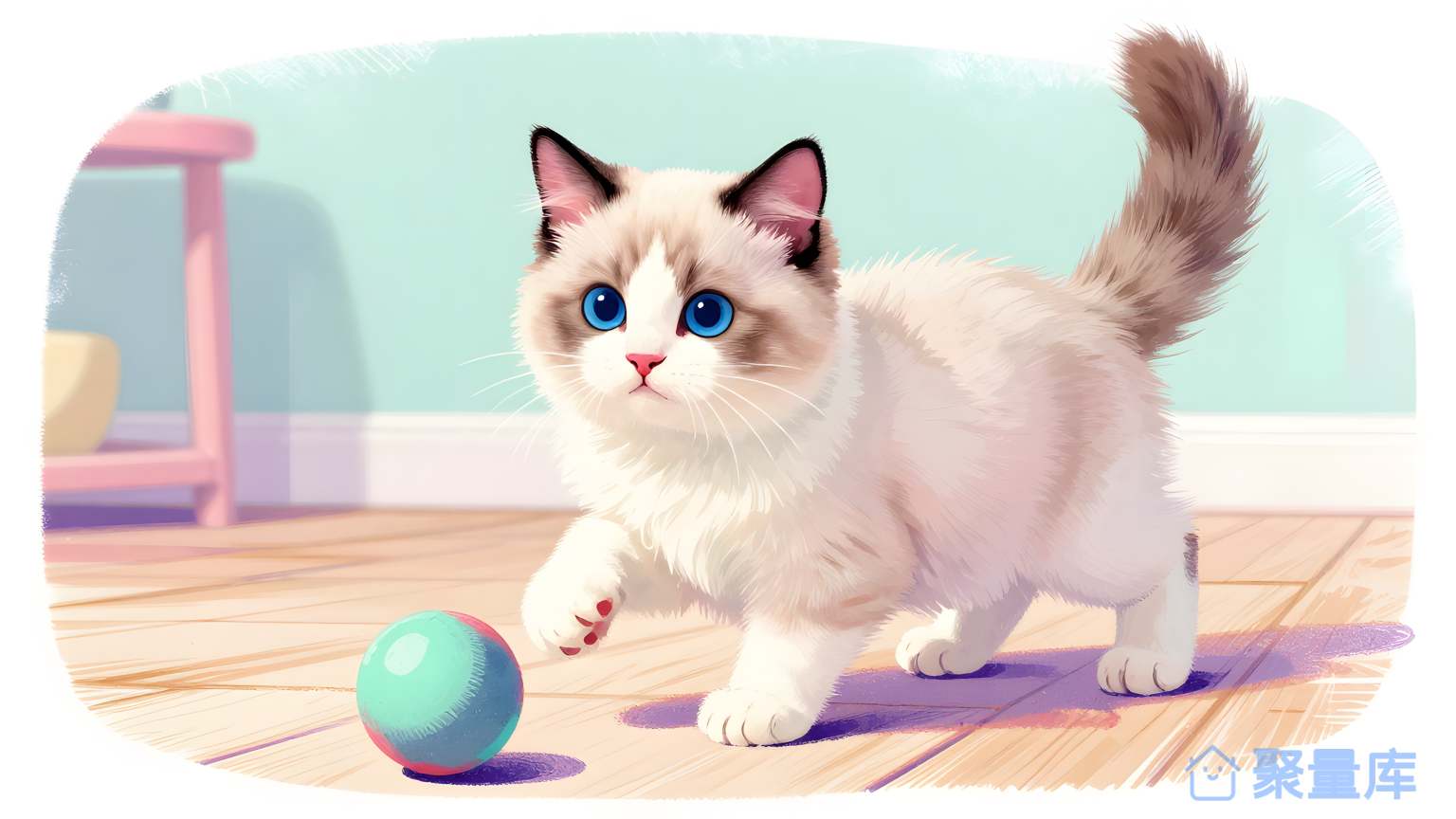 猫玩球 猫 玩 球 室内 家居 动物