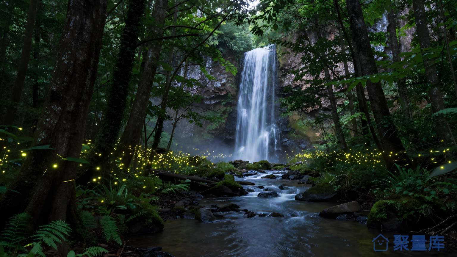 森林中的水夜景
