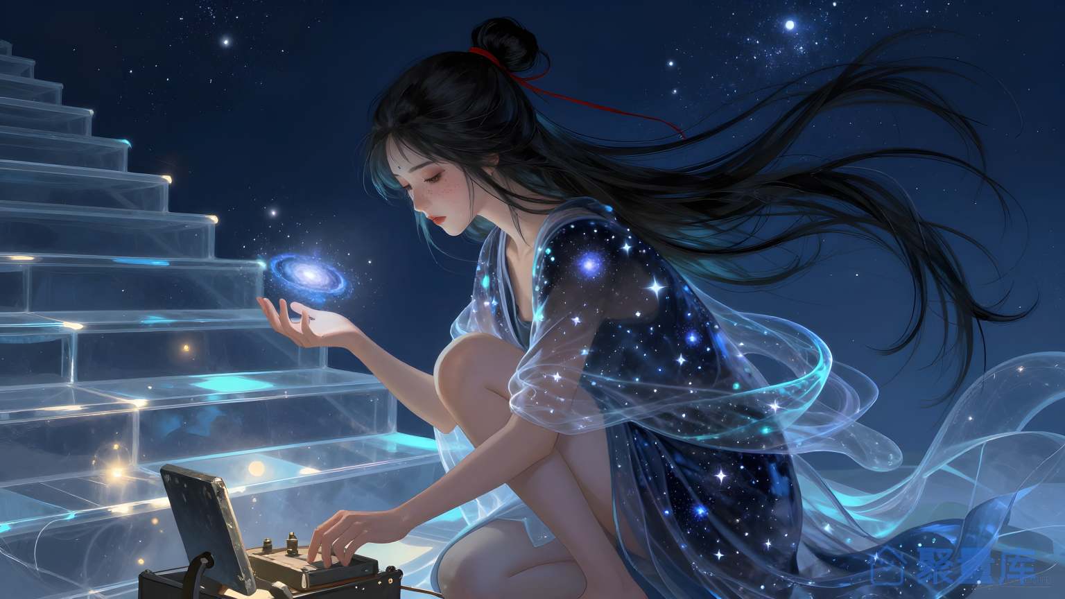星空下女子手写诗