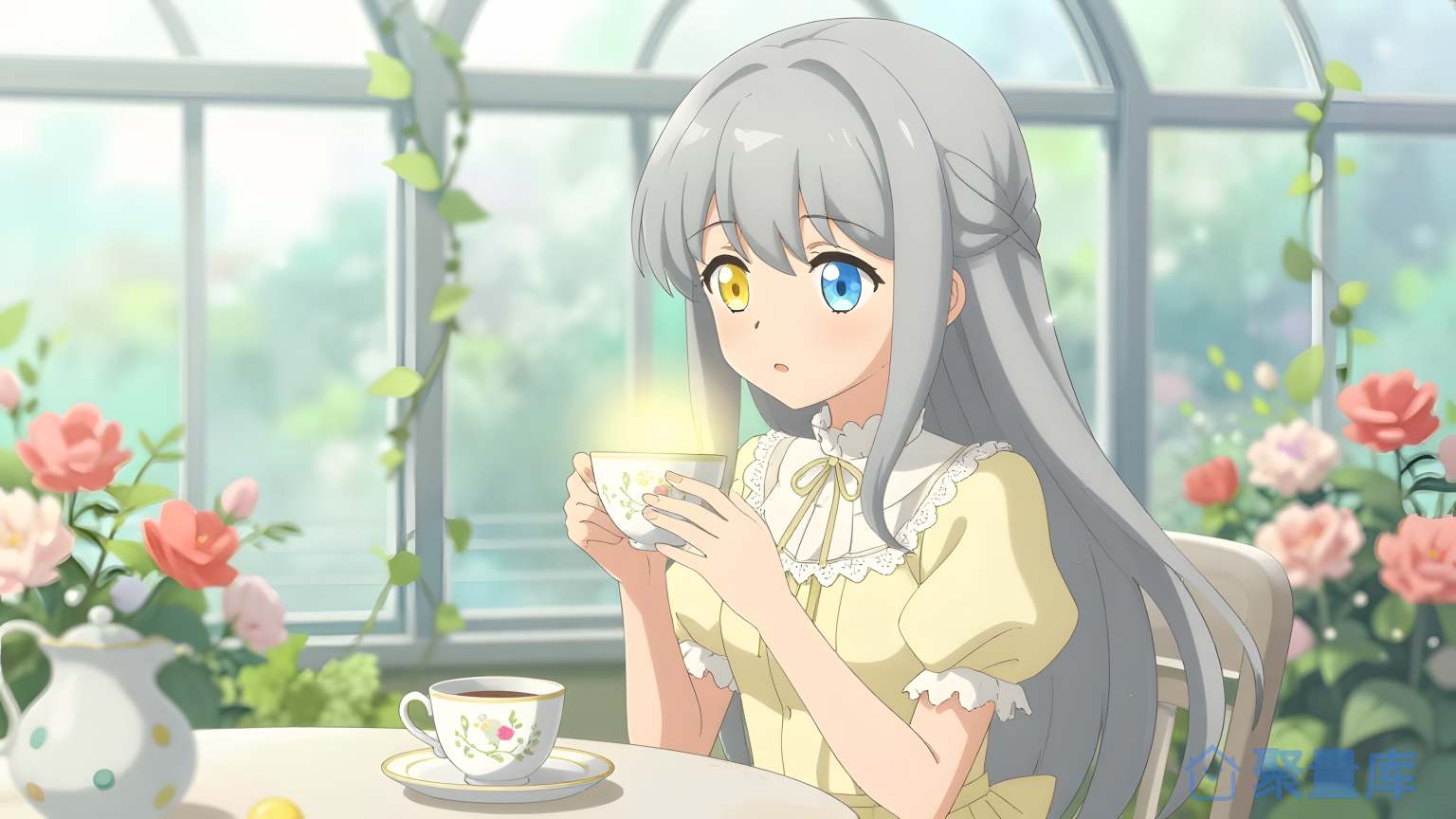 女性在茶室里喝茶