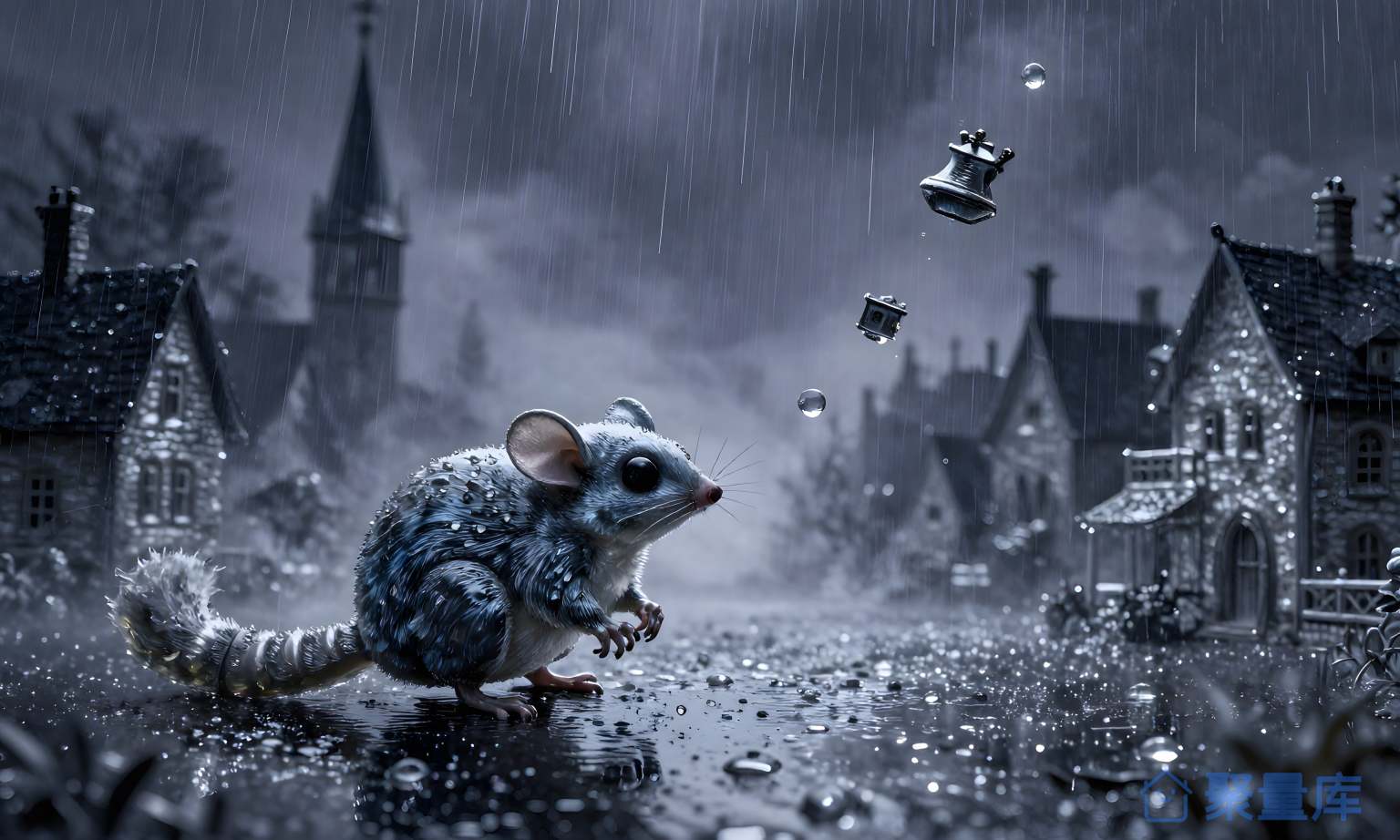 小鼠在雨中走路