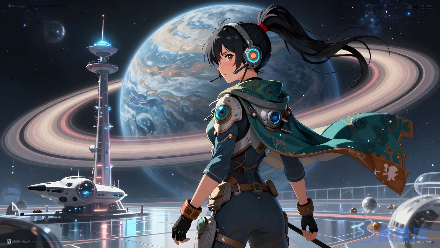 科幻女性在太空中心 科幻