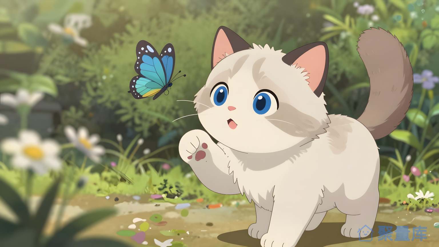 猫和蝶在花园里 猫 蝶