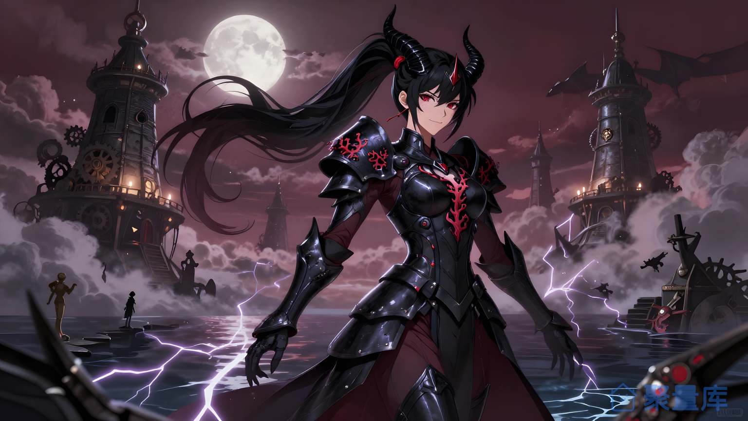 女战士在魔法城市前方