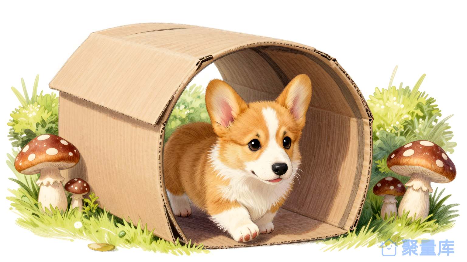狗在蘑菇花园里