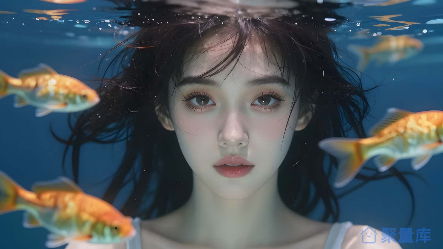 美女在水下游