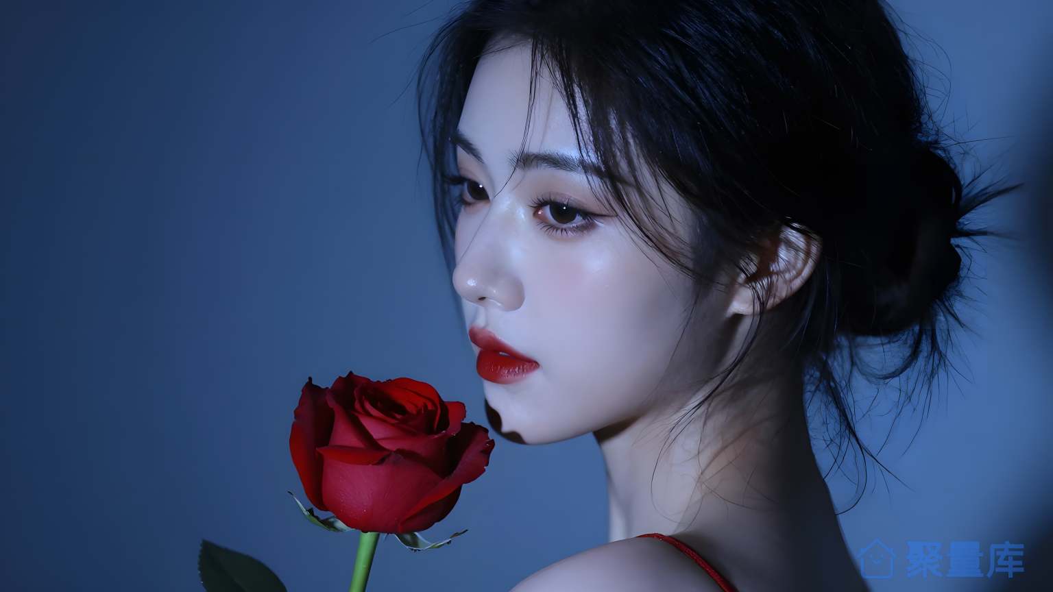女性红色花朵手持