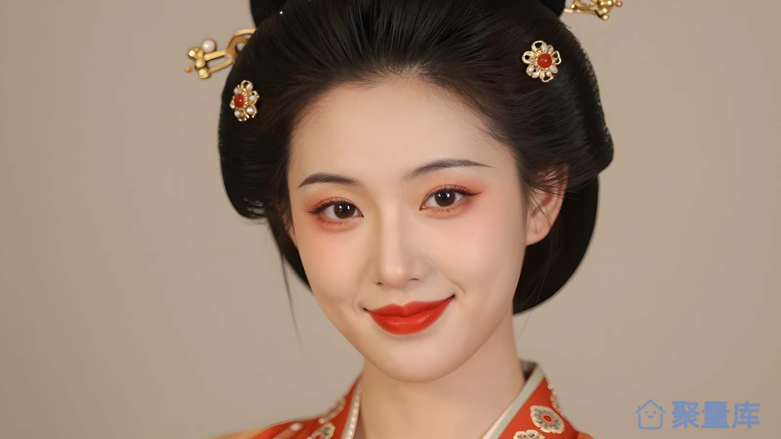 美女穿着红色的服装