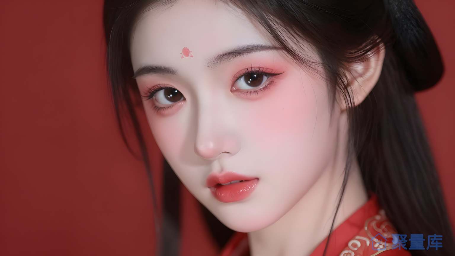 女子红色背景