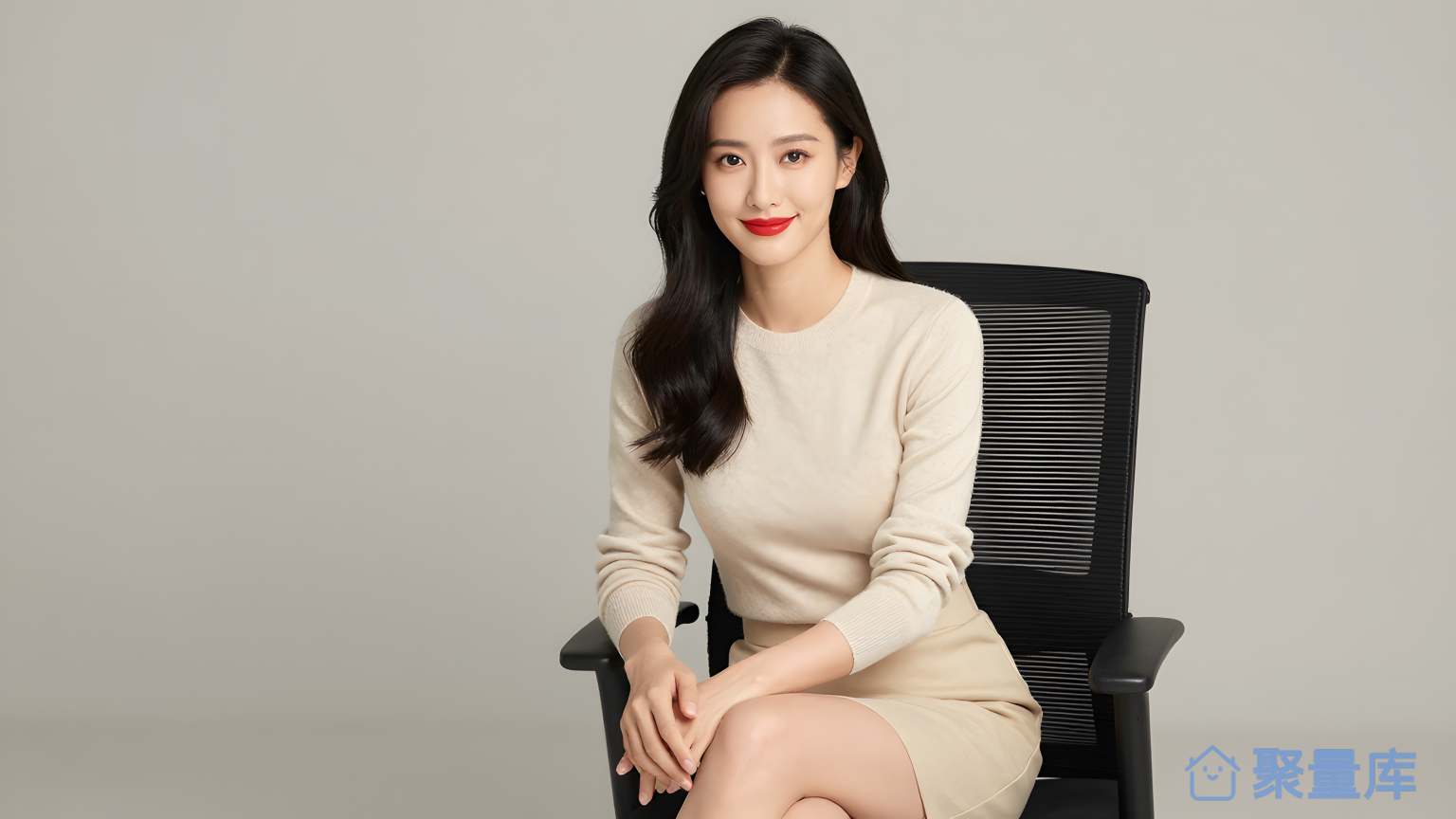 女性在办公室前坐