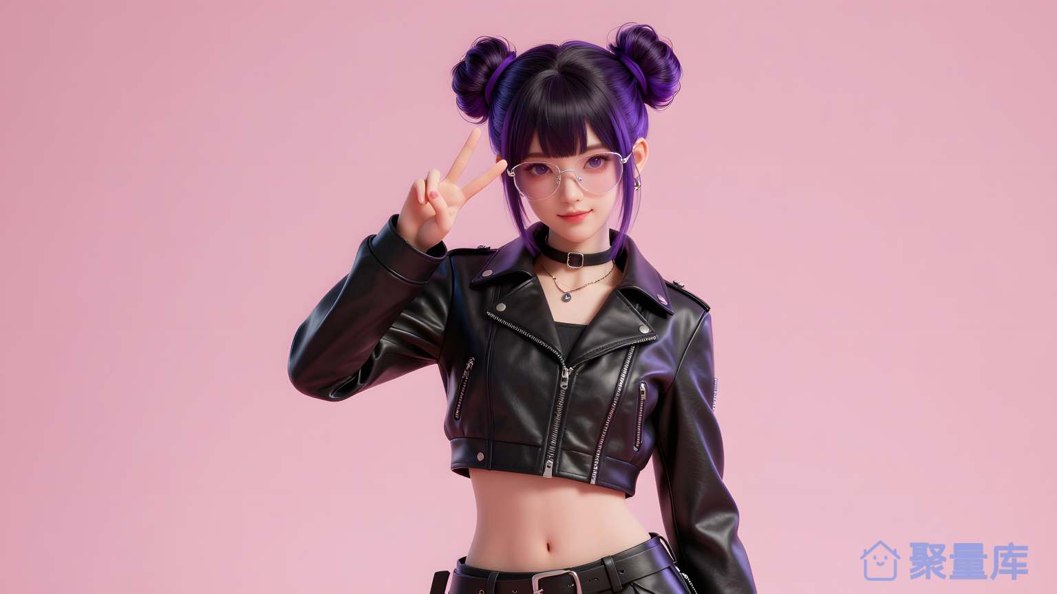 女性穿黑色皮制服装