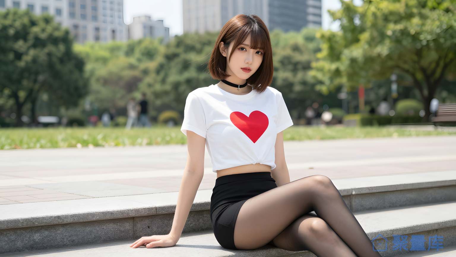 女子在公园坐下