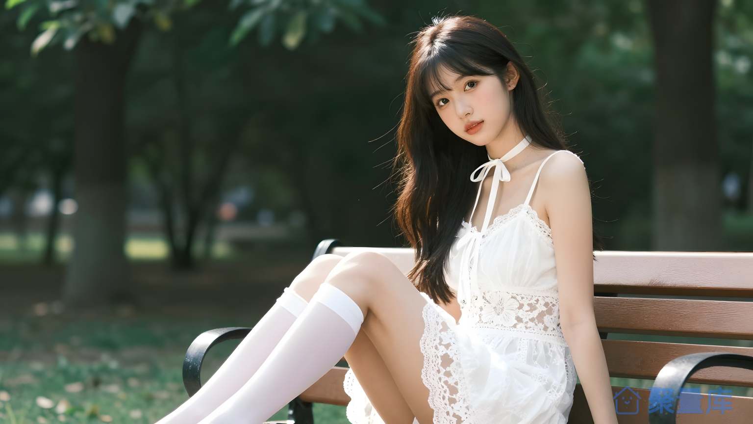 女子在公园坐下 女子