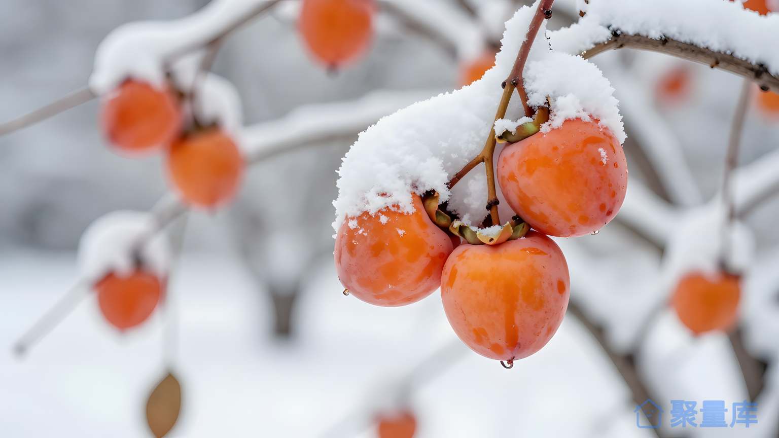 雪覆盖的樹木上的红果