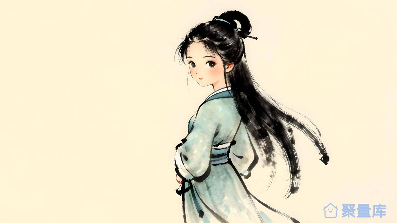 女孩穿蓝色服装