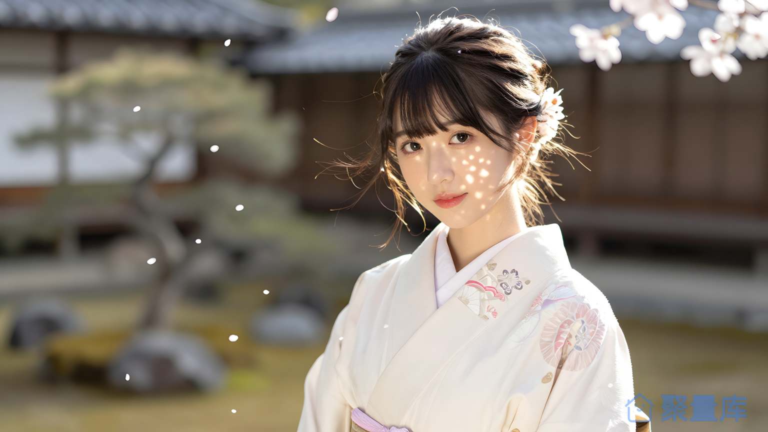 女子在花园前