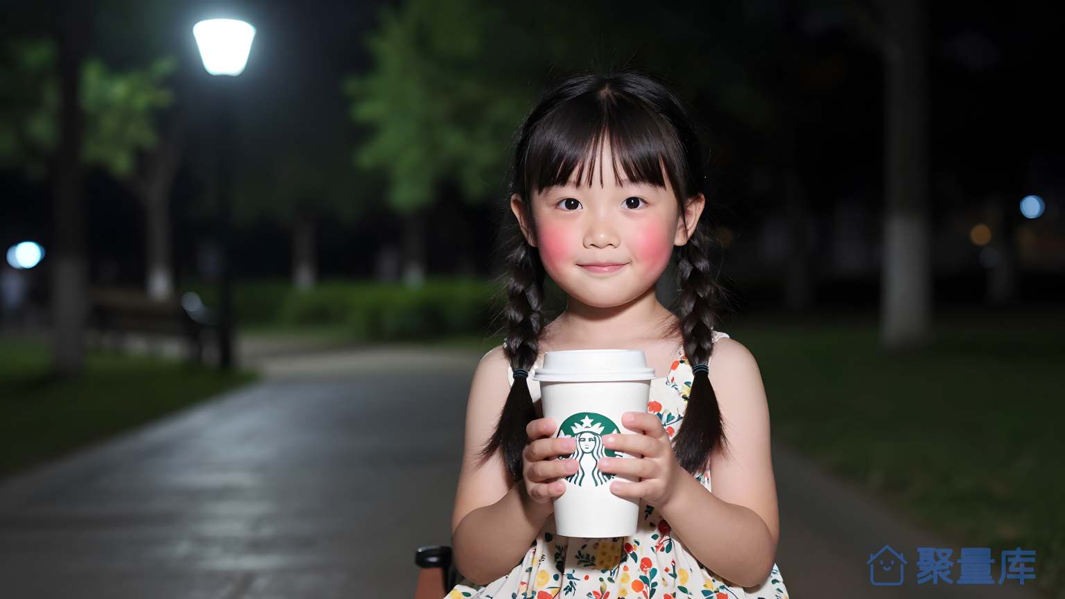 小孩在夜晚下的街道