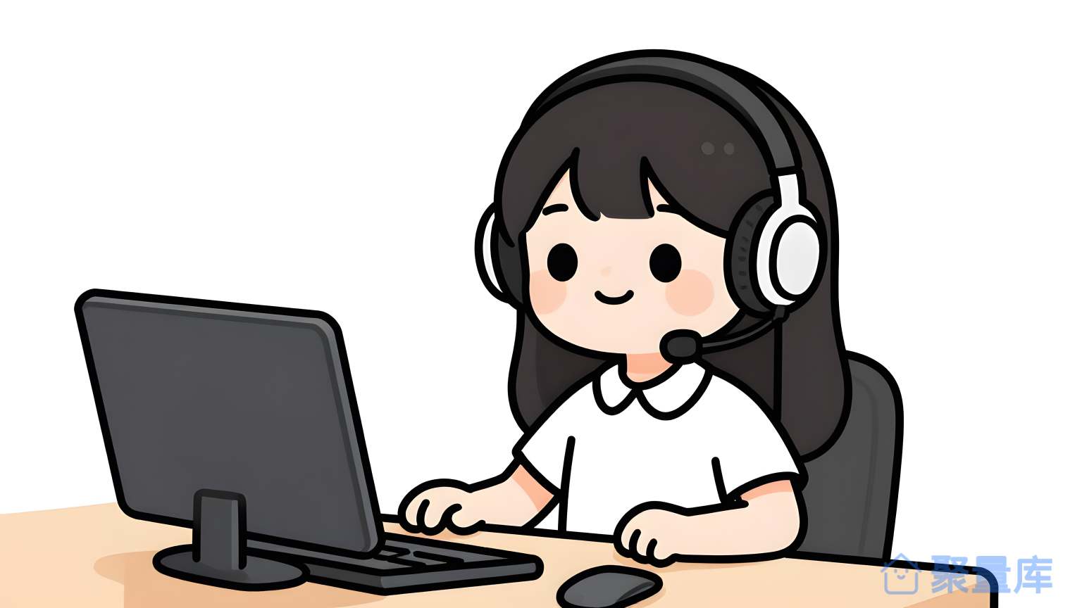 女孩在电脑前工作