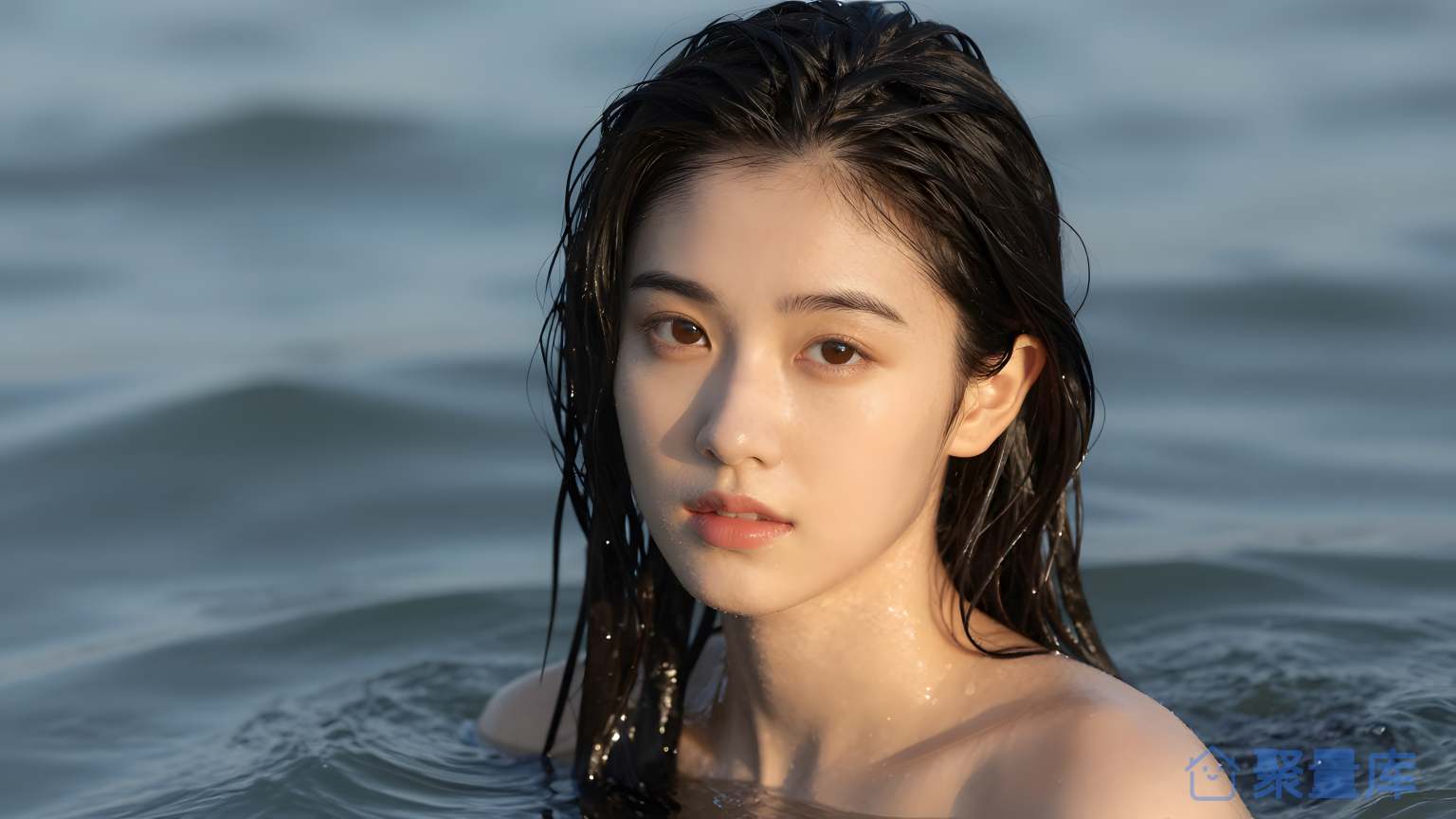 女子在海洋中游