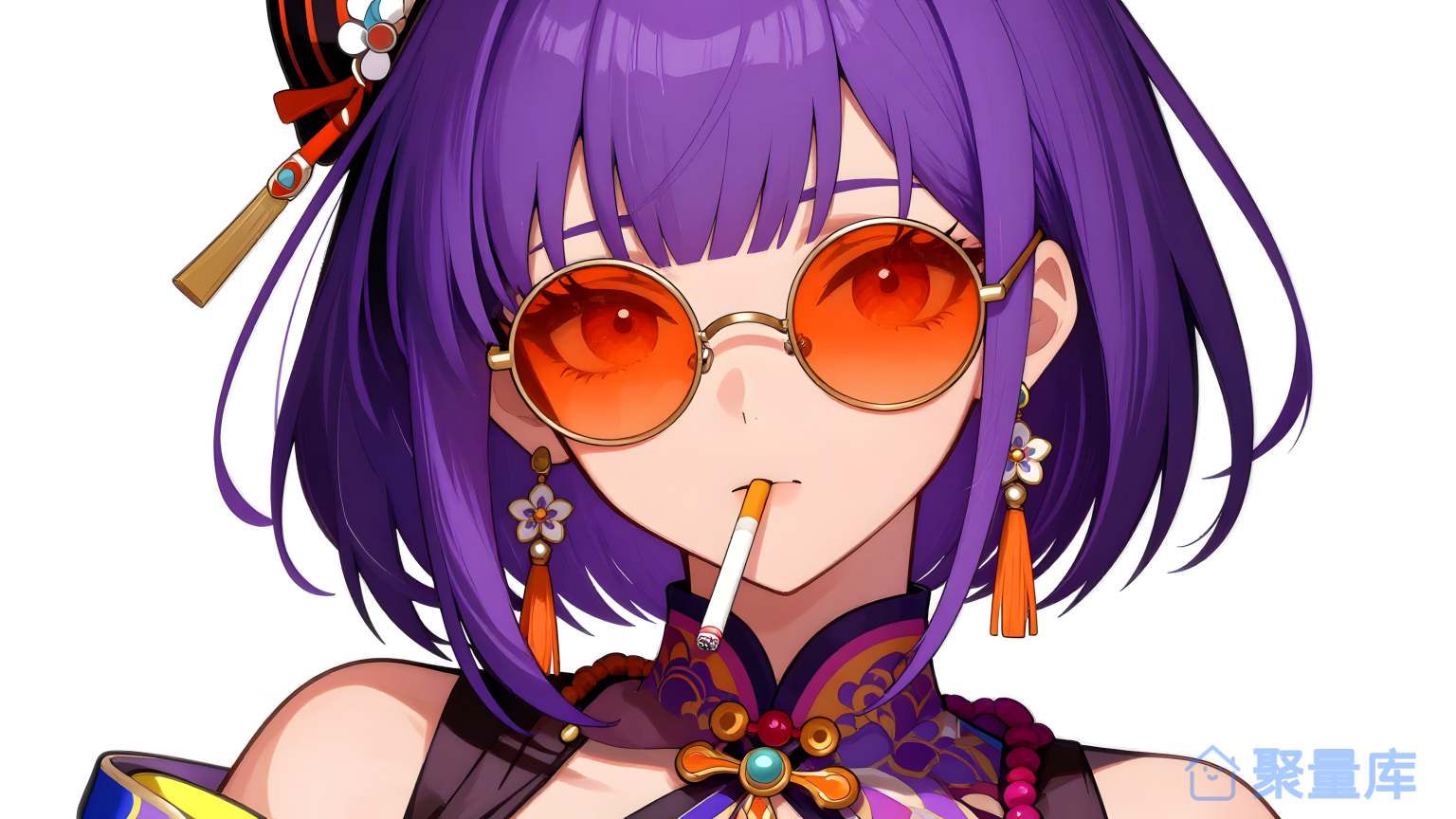 女性戴着红色眼镜和帽子