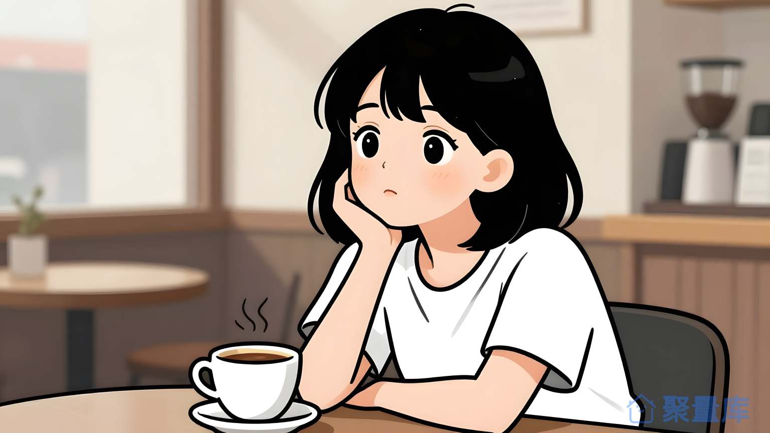 女孩在咖啡店里喝茶
