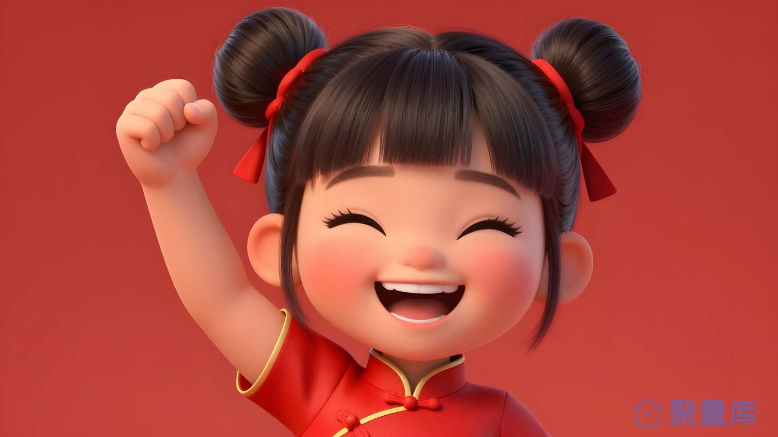 小女孩在红色背景上猛地喊出来