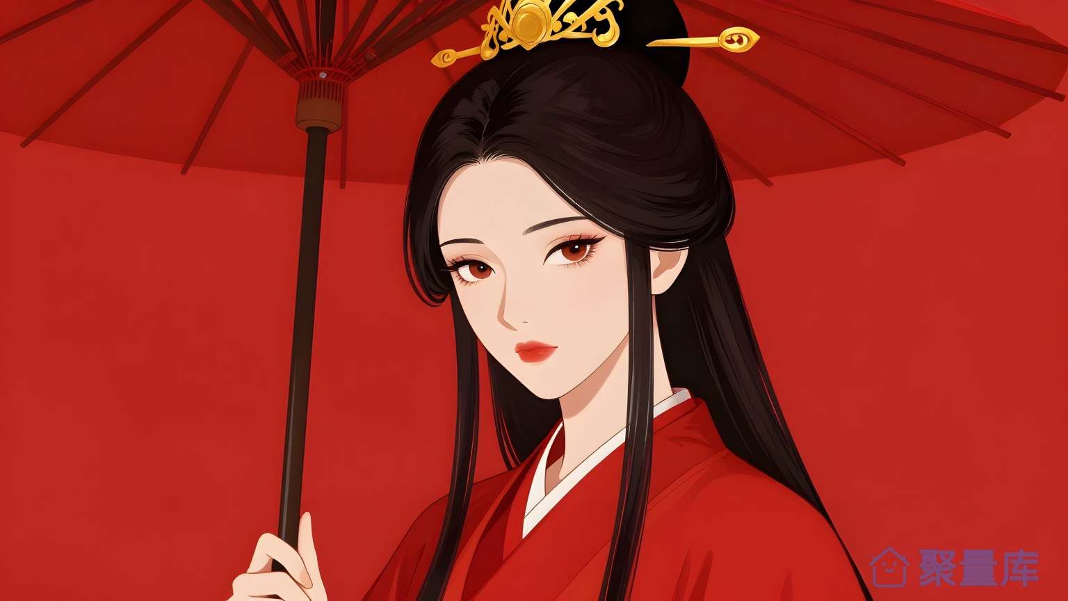 女子红伞