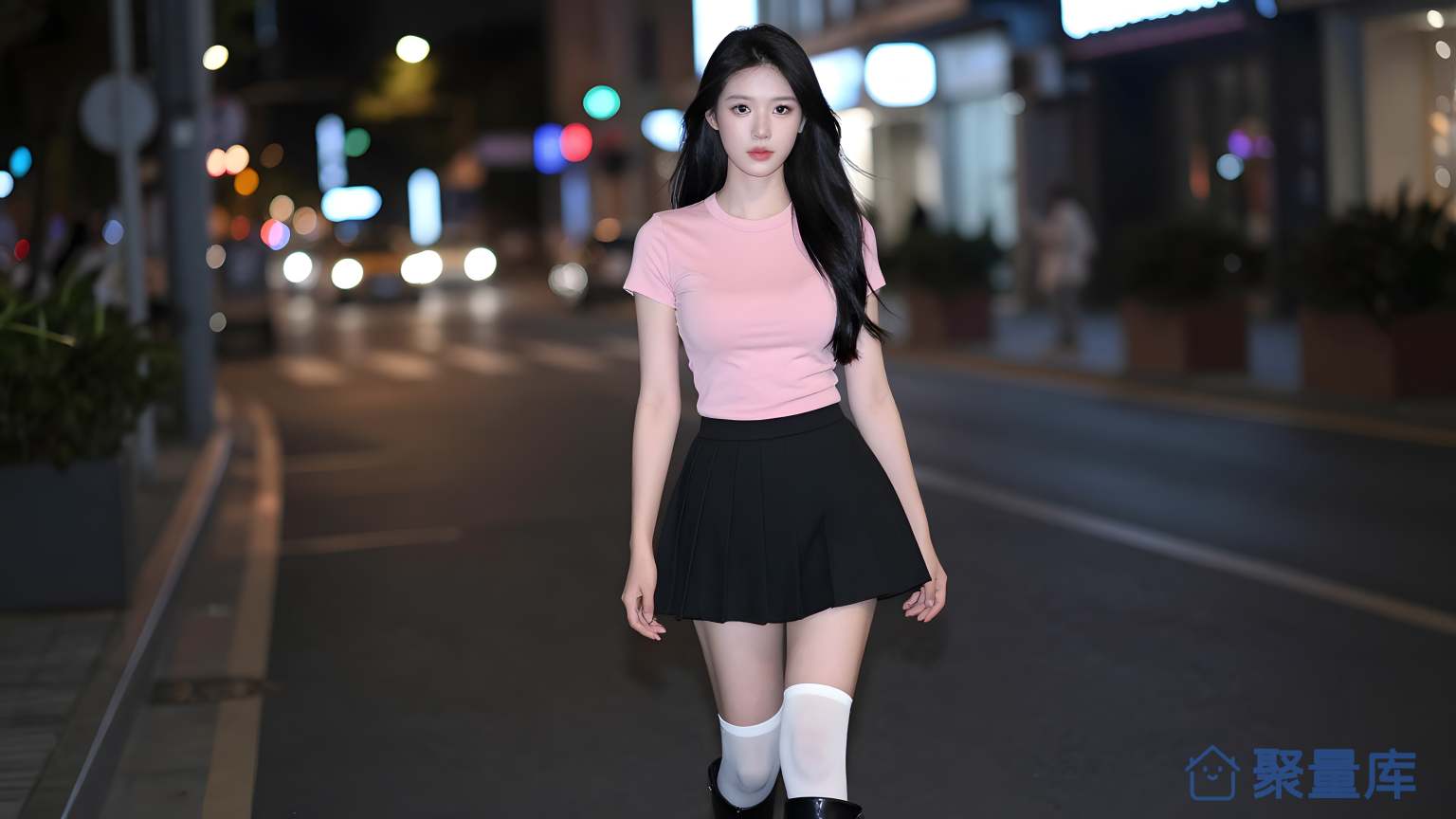 夜晚街头女子