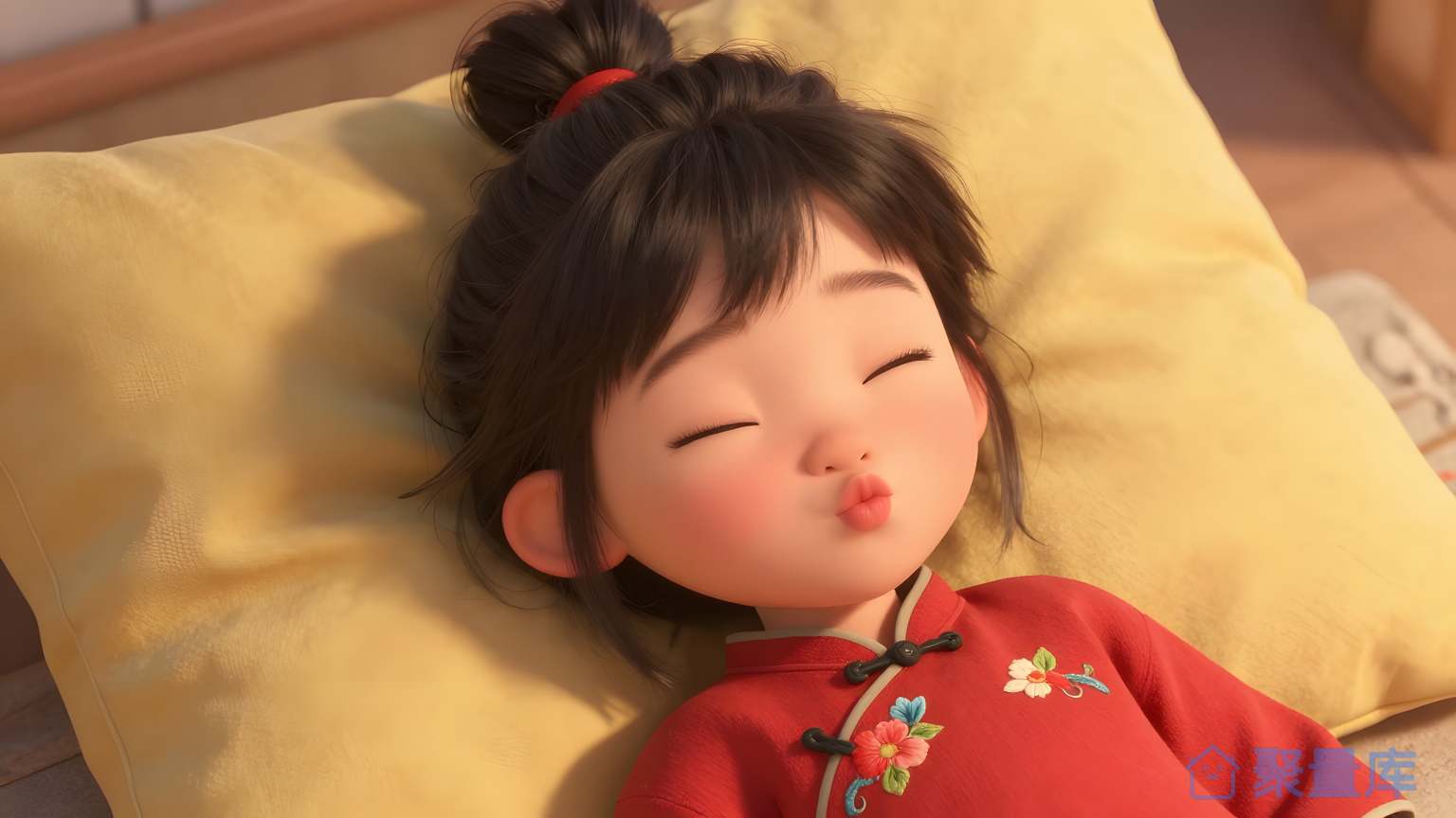 小女孩在床上睡觉