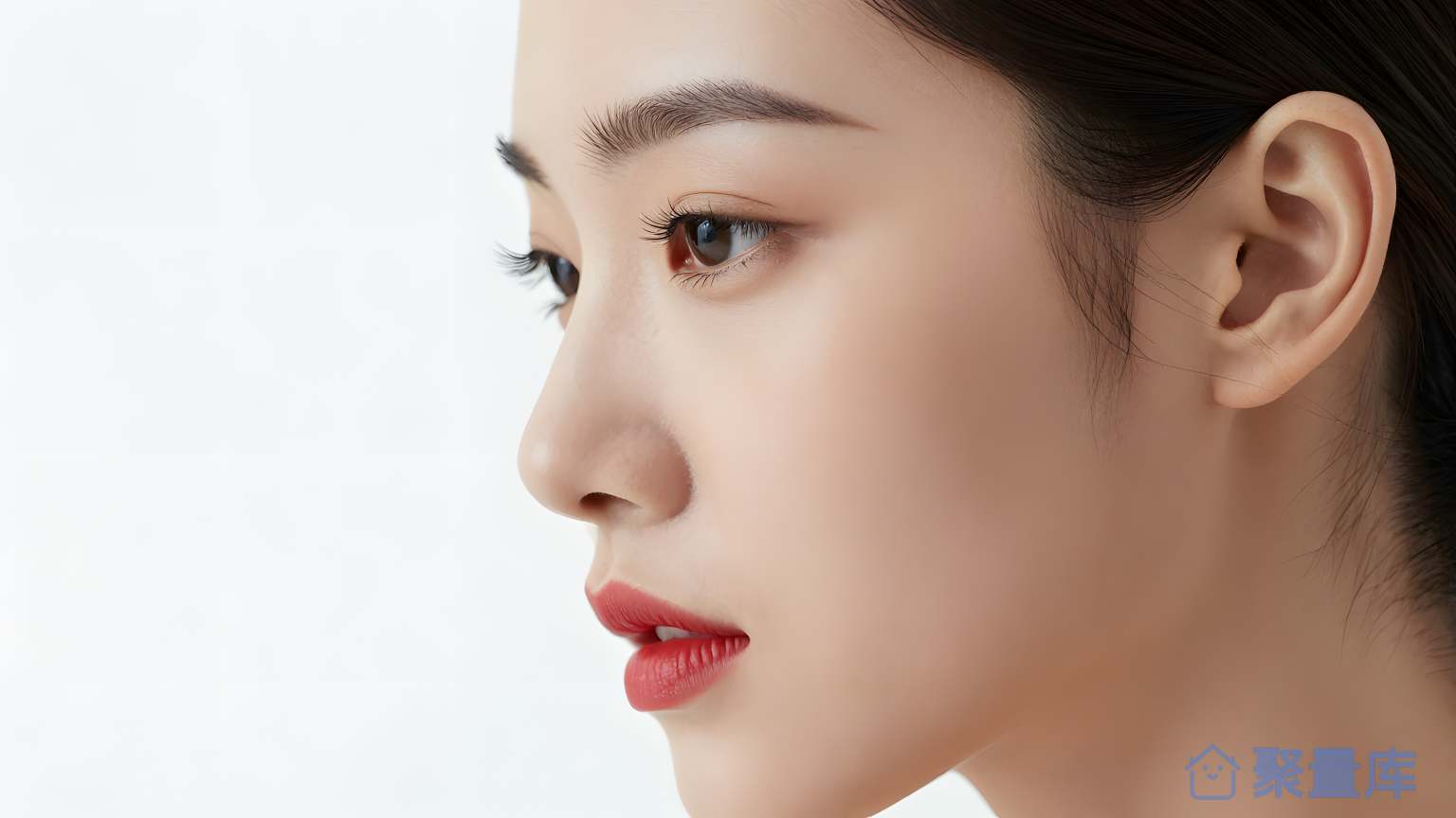 美女穿红色口红