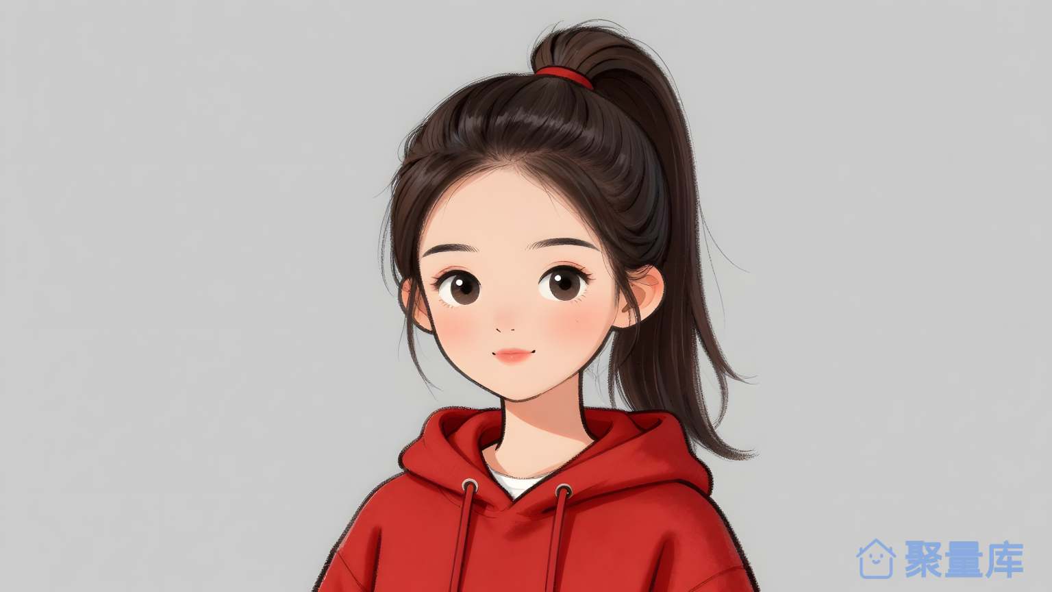 女孩穿红短发