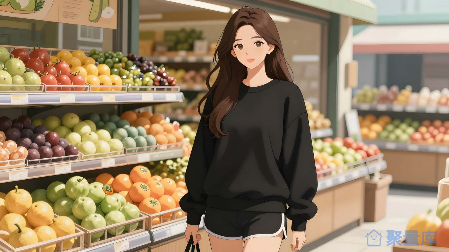 女子在蔬果商店前