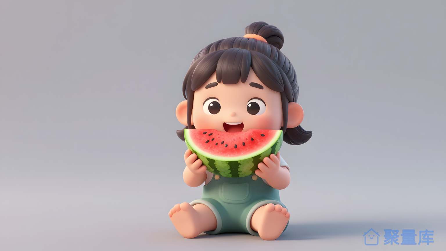 小女孩玩水果