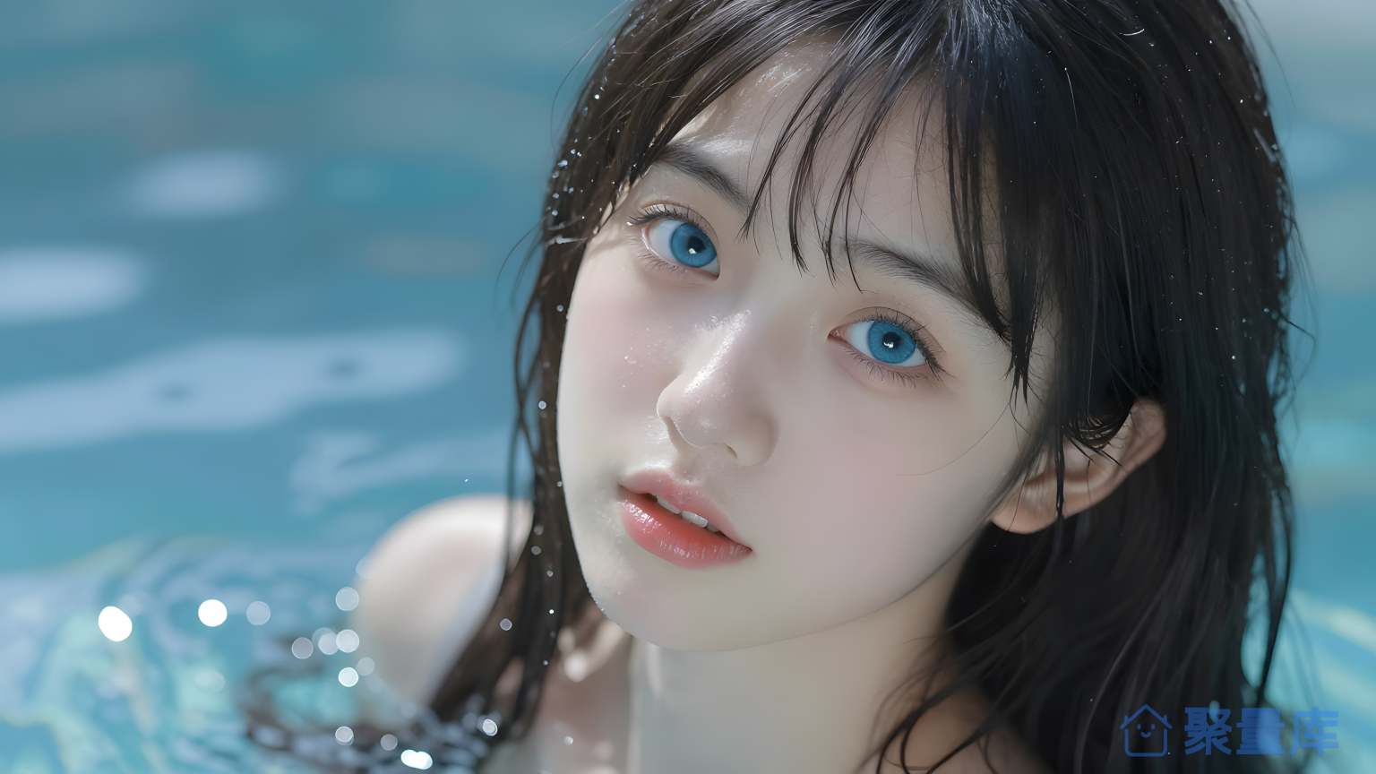 女孩在游泳池中