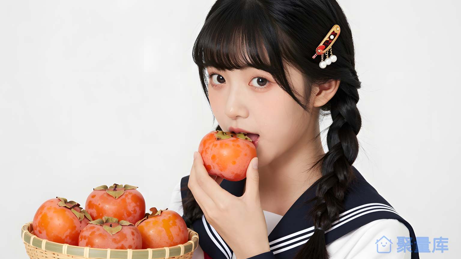 女孩在吃水果