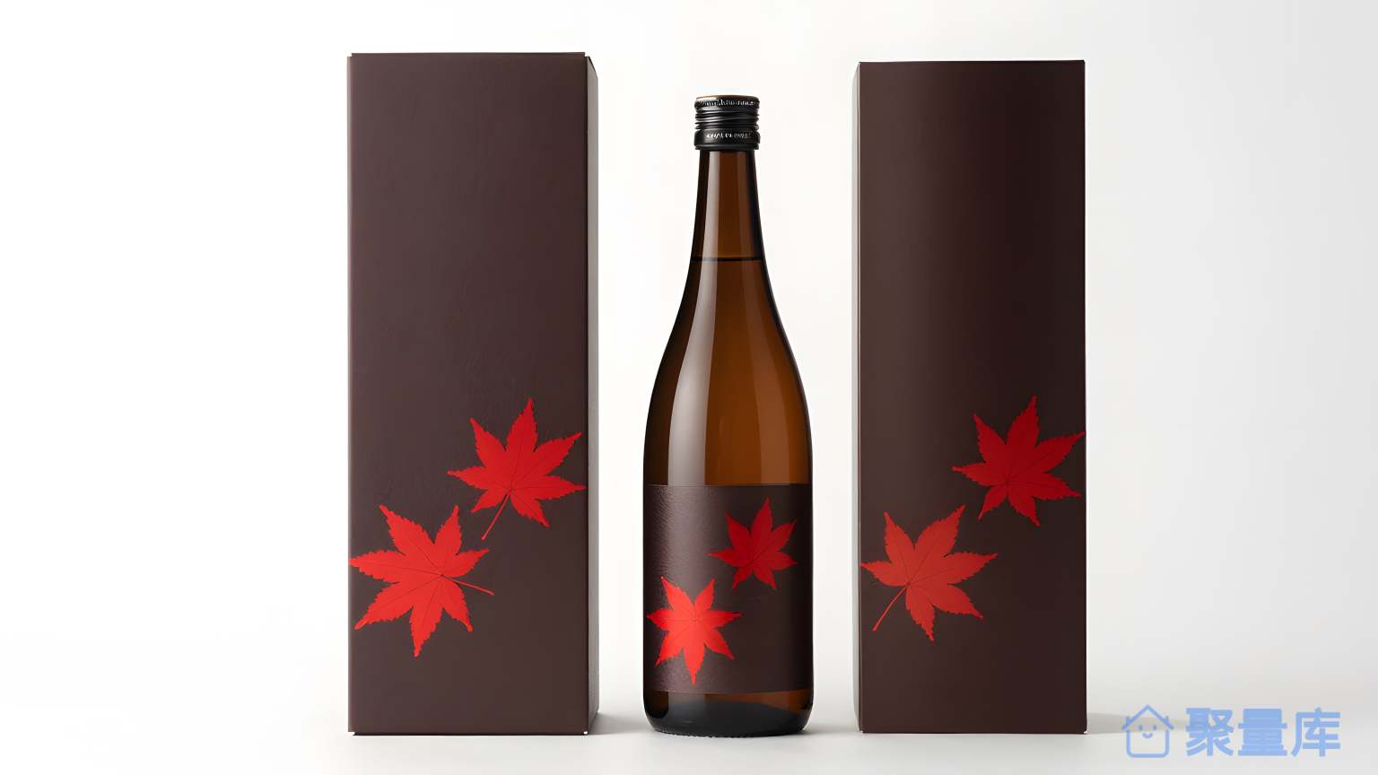 三瓶酒和一张红色花卉的海报