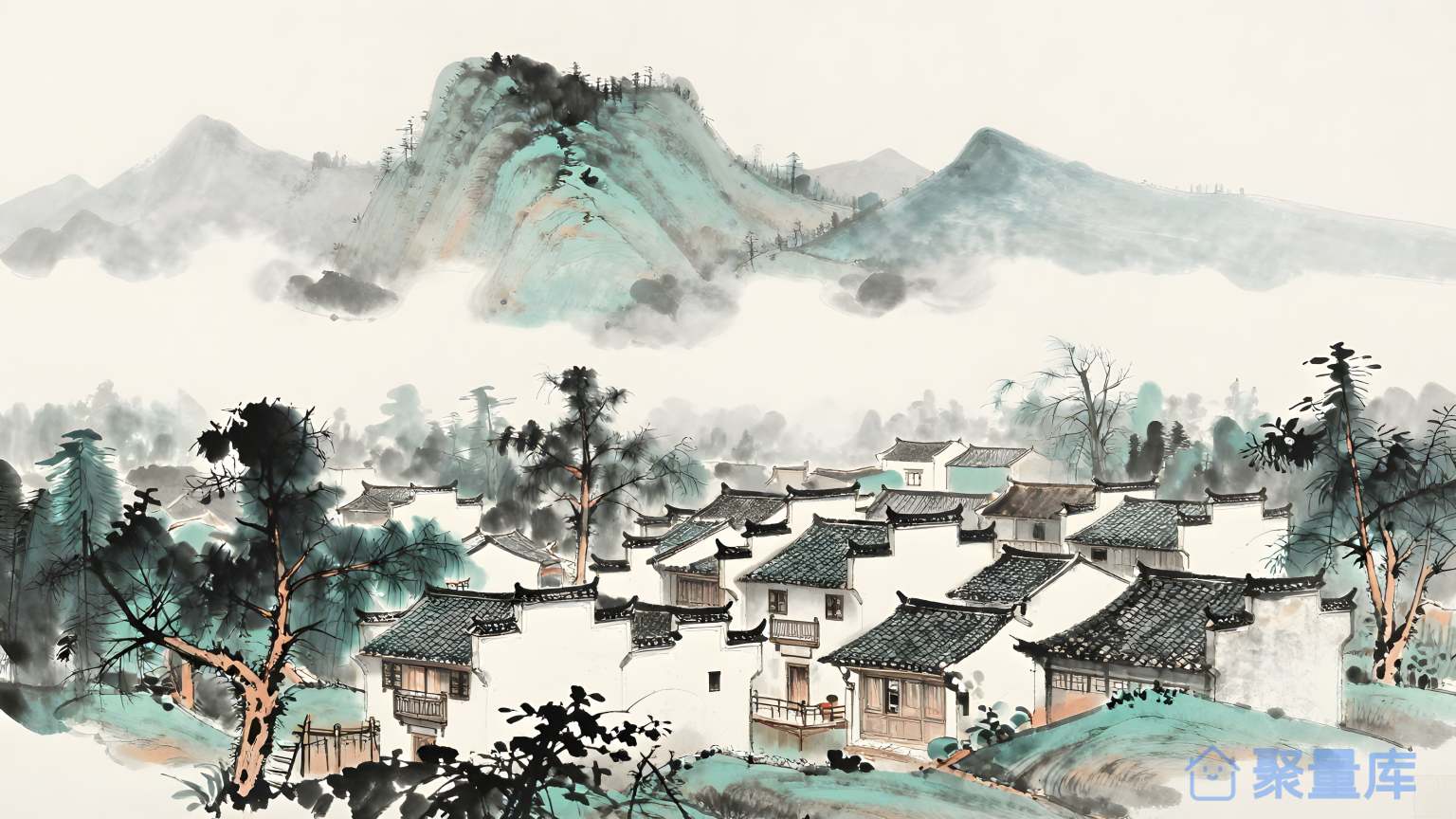 山水风格的村庄