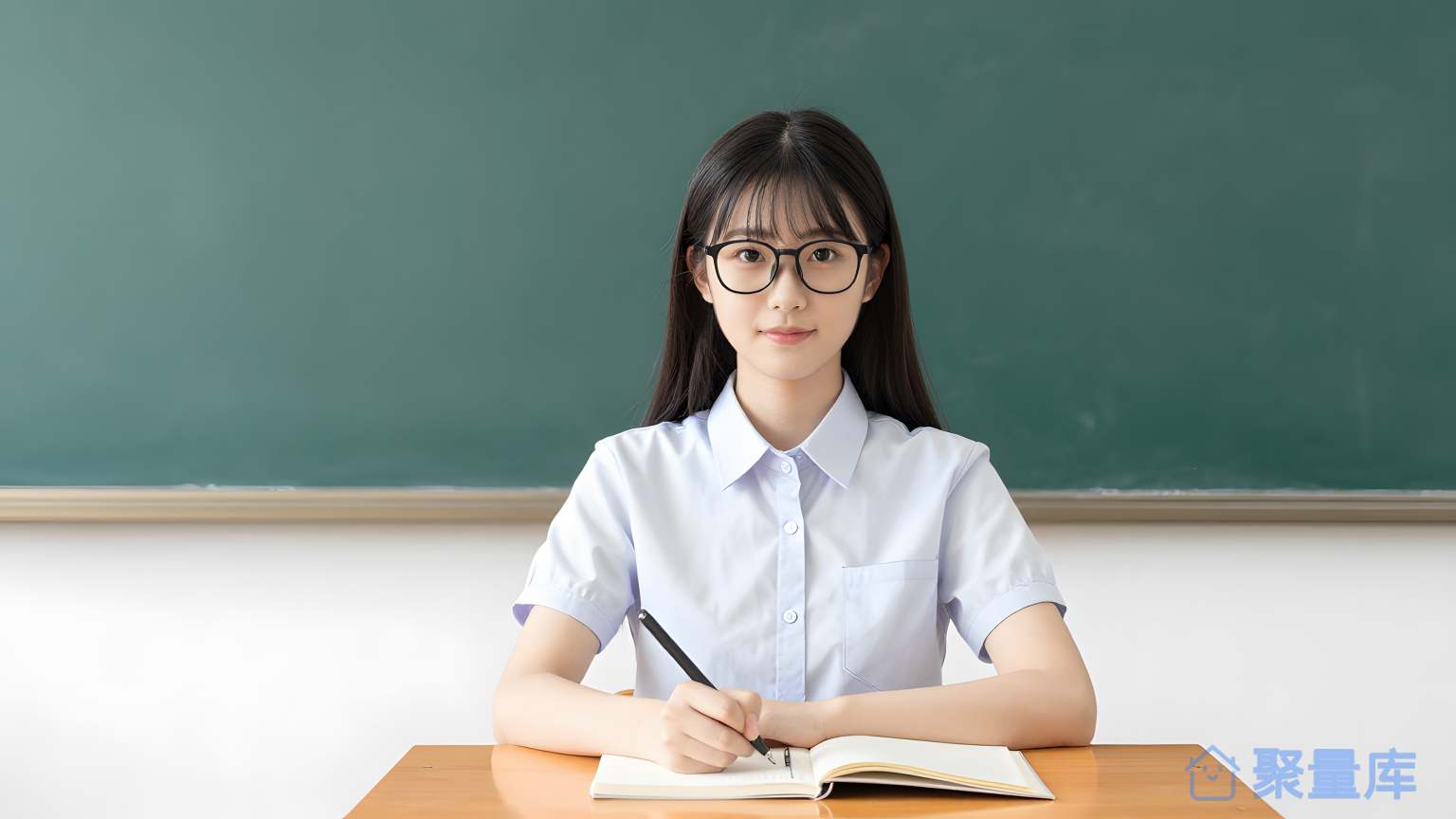 女学生在教室前写作业 女学生 教室