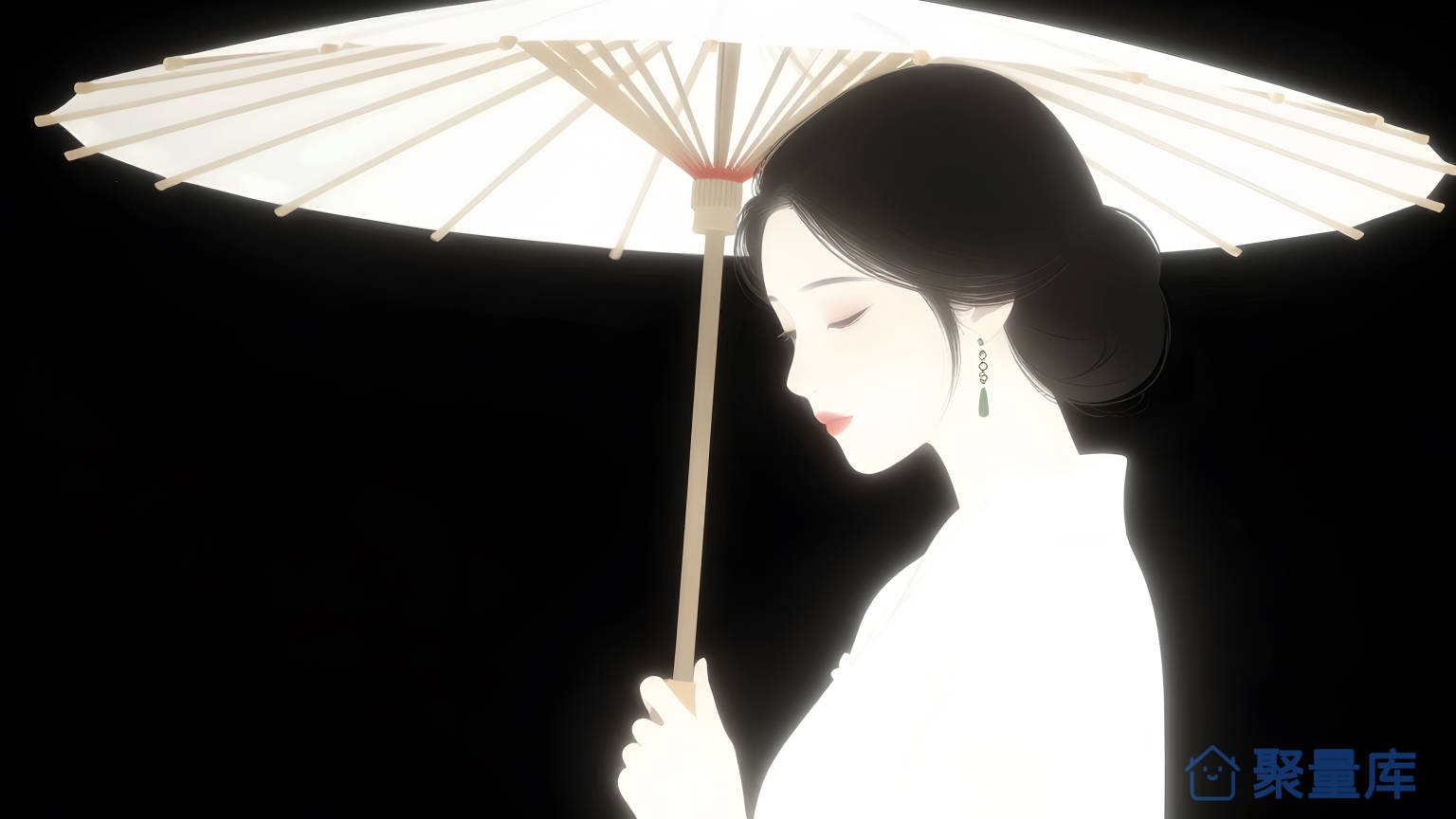 女子手持陶玑卜花伞