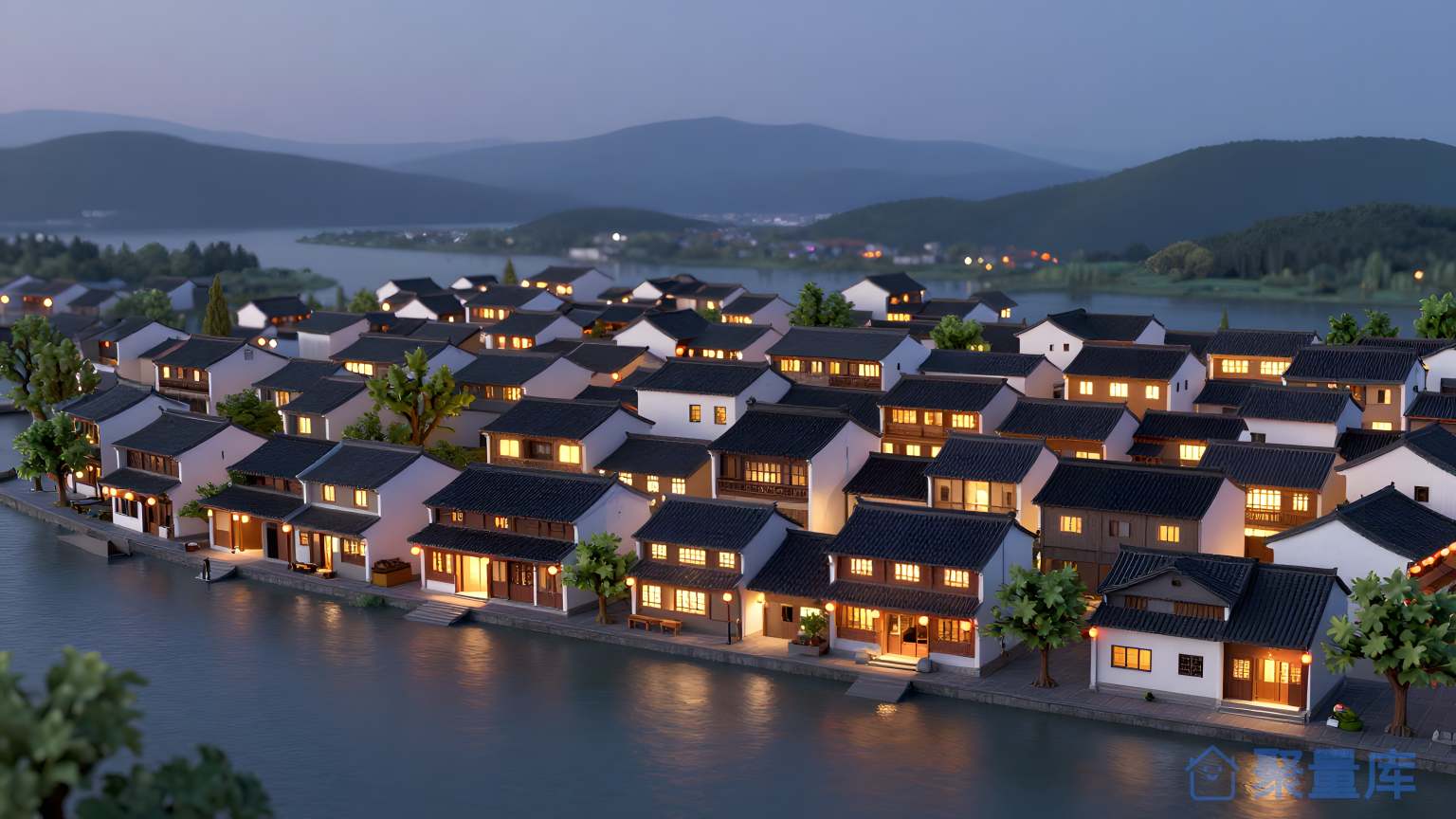 夜晚的海滩小镇