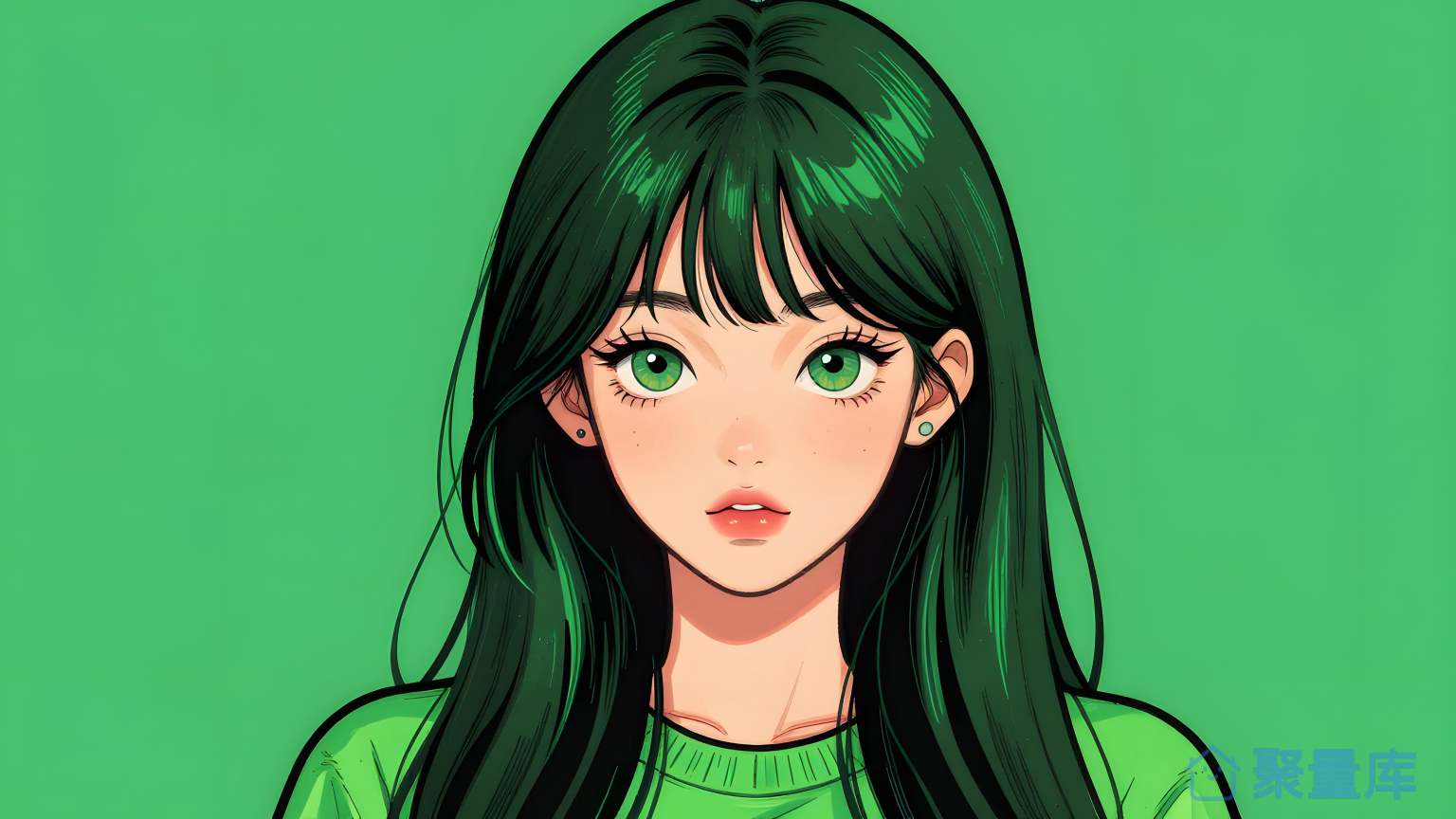 美女绿色头发
