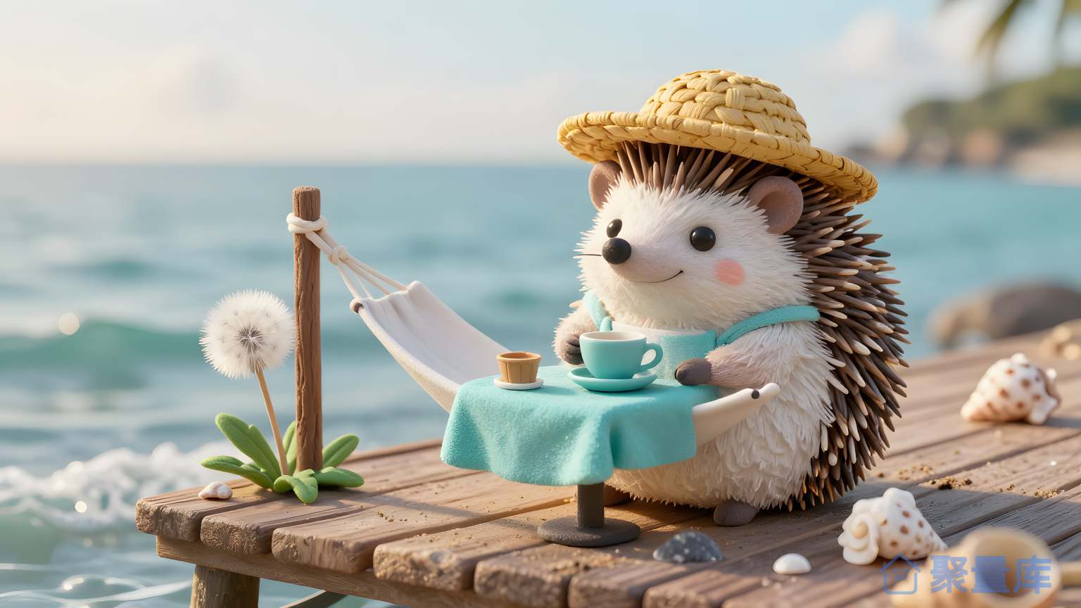 小猪在海边放松