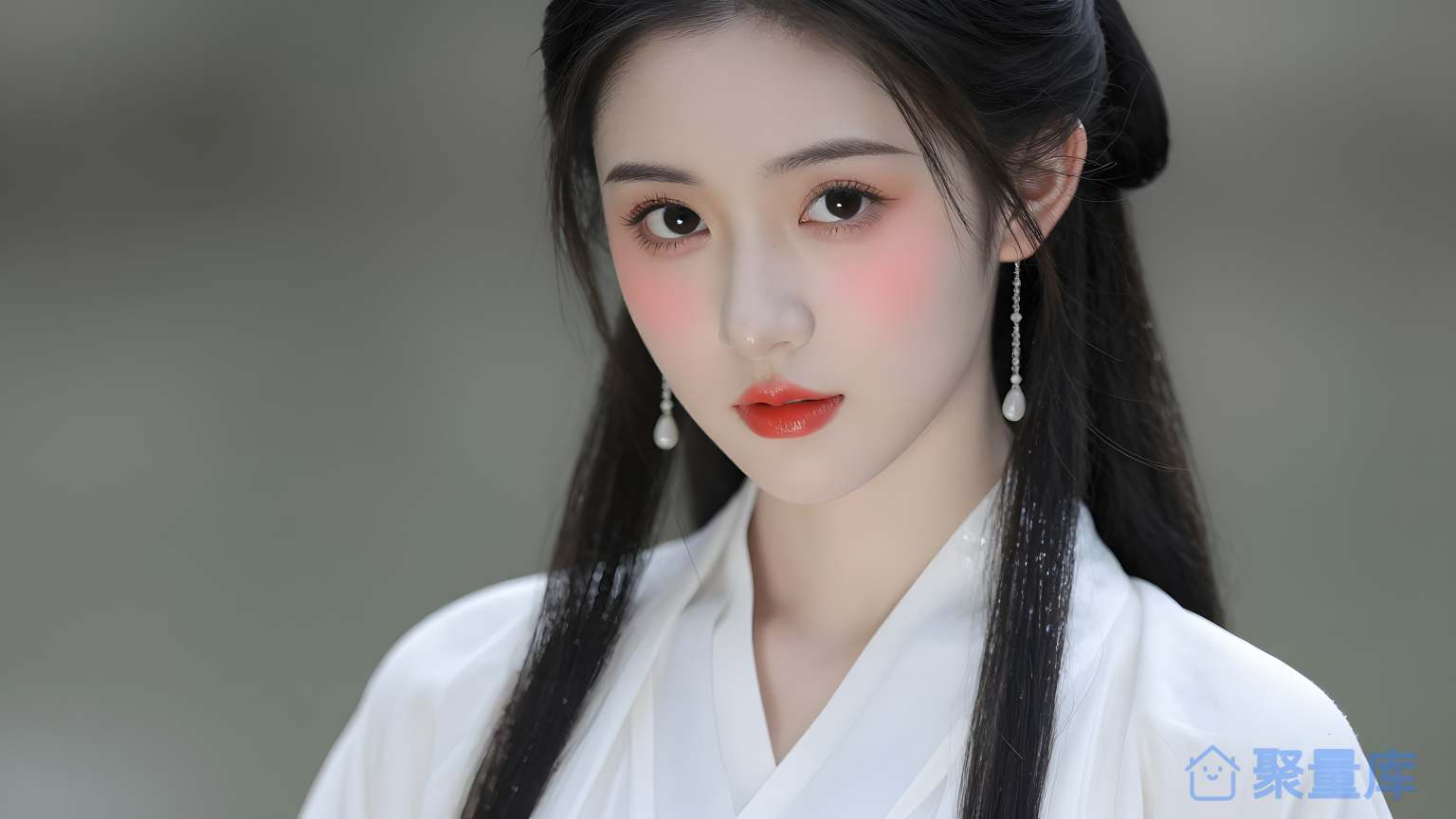 美女穿白色服装